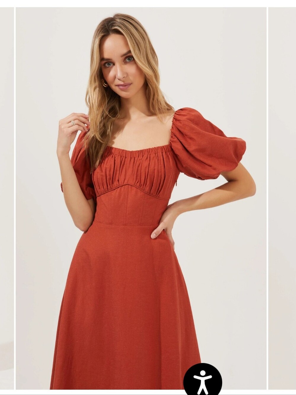 ASTR Darcy Puff Sleeve MIDI DRESS RUST XS/S - Picture 4 of 13